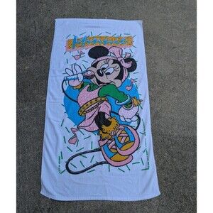 Disney Minnie Mouse 1980s Vintage Beach Towel Franco Tag Mousercise Rare Cotton